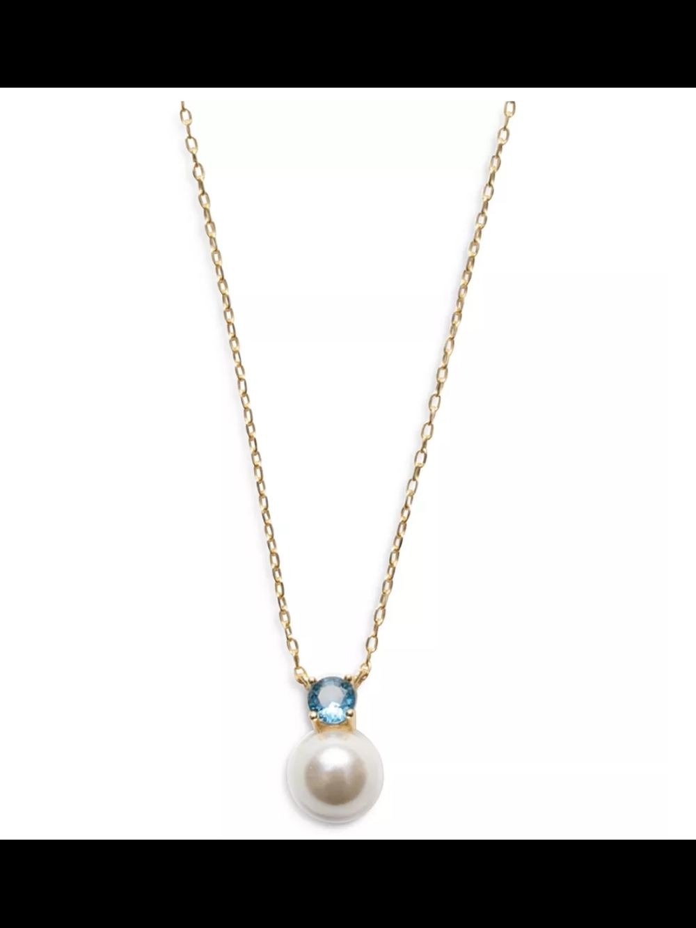 Argento Vivo Gold Chain Necklace with White Pearl and Blue Gem
